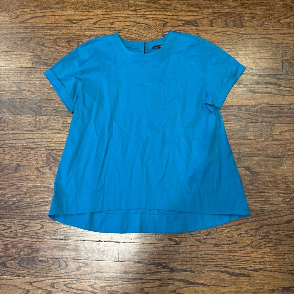 Eileen Fisher Coastal Cotton Blue Short Sleeve Casual Top Small
